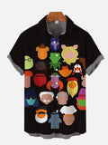 Cartoon Colorful Doodle Characters Portrait Cartoon Costumes Printing Short Sleeve Shirt