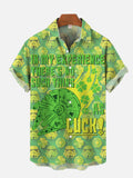 Yellow And Green St. Patrick'S Day Clovers And Spaceship Printing Short Sleeve Shirt