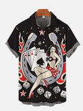 Flame Poker Beauty And Horseshoe Printing Short Sleeve Shirt