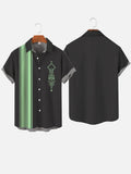 Vintage Gray Green And Green Stitching Abstract Geometry Totem Printing Short Sleeve Shirt