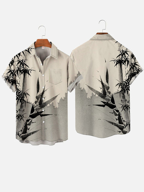 Bamboo Ink Painting Printing Hawaiian Short Sleeve Shirt