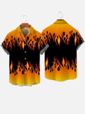 American Vintage Yellow Flame Printing Breast Pocket Short Sleeve Shirt