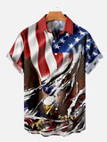 Bald Eagle Tearing American Flag Printing Short Sleeve Shirt