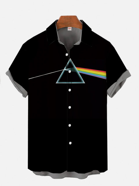 Black The Prism With Rainbow Rock Printing Short Sleeve Shirt