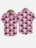 Pink Mid Century Modern Geometric And Starburst Pattern Printing Breast Pocket Short Sleeve Shirt