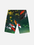 Green Koi Pond With Yellow Flowers Printing Shorts