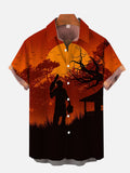 Chainsaw Killer Under Orange Sunset Printing Short Sleeve Shirt