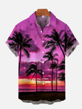 Purple Sunset Tropical Coconut Grove Printing Short Sleeve Shirt