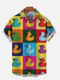 Cartoon Colorful Blocks With Rubber Duck Printing Short Sleeve Shirt