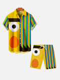 Yellow Stitching Stripes Cartoon Image With Thick Eyebrows Printing Shorts