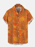 Mysterious Ancient Tribal Style Orange Musical Instrument Pattern Printing Cartoon Costume Short Sleeve Shirt