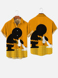 50s Yellow Classic Cartoon Character And Puppy Cartoon Costume Printing Short Sleeve Shirt