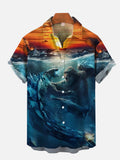 Mysterious Underwater World Godzilla And Giant Ape Battle Printing Short Sleeve Shirt