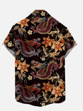 Mysterious Oriental Auspicious Dragon And Flower Printing Short Sleeve Shirt