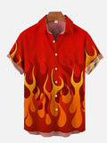 Vogue Red Fire Flame Pattern Printing Short Sleeve Shirt