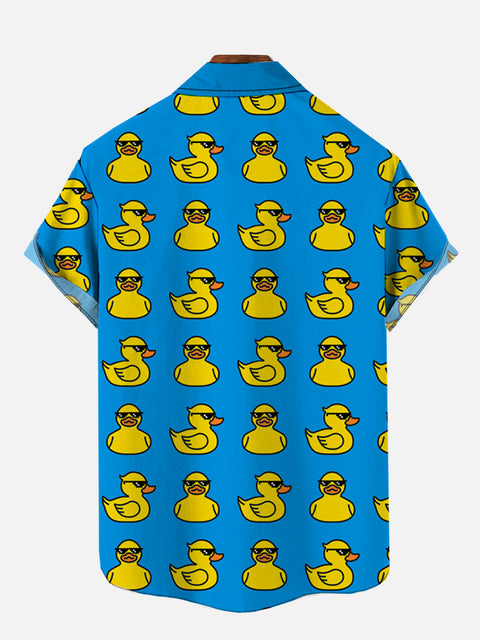 Hawaiian Blue Fashion Yellow Duckling Printing Short Sleeve Shirt