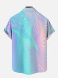 Colorful Gradient Hawaiian Ripple Laser Printing Breast Pocket Short Sleeve Shirt