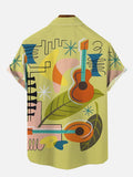 Vintage Hawaiian Geometry And Floral Painting Guitar Printing Short Sleeve Shirt
