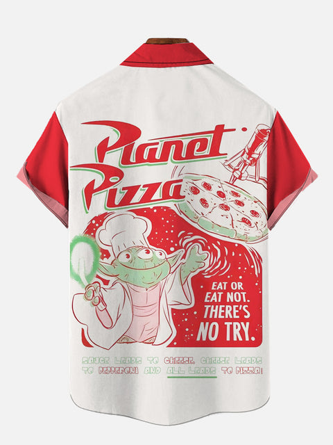 Retro Red And White Cartoon Monster Pizza Shop Poster Printing Short Sleeve Shirt