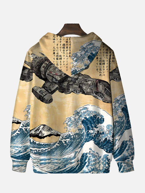 Ukiyo-E Air Station With Ocean Waves Personalized Printing Hooded Sweatshirt