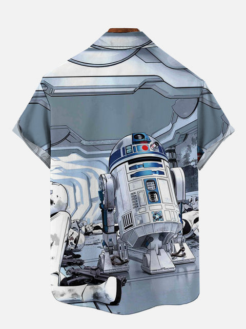 Sci-Fi Empire Robot War Ruins Printing Short Sleeve Shirt