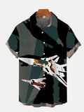 Retro Sci-Fi Color Block Poster Spaceship Printing Short Sleeve Shirt