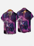 Psychous Purple Fog Outer Space Science Fiction Spacecraft Printing Short Sleeve Shirt