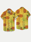 Mystical Ancient Tribal Style Yellow Pineapple Pattern Printing Short Sleeve Shirt
