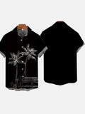 White Palm Trees On The Black Background Printing Hawaiian Short Sleeve Shirt
