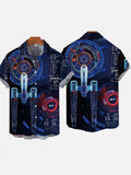Sci-Fi Interstellar Travel Fleet Spaceship Diagram Printing Short Sleeve Shirt