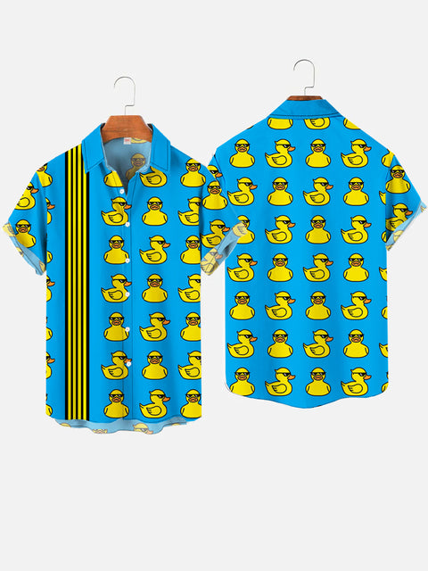 Hawaiian Blue Fashion Yellow Duckling Printing Short Sleeve Shirt
