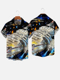 Sci-Fi Starry Universe And Futuristic Spaceship Printing Short Sleeve Shirt
