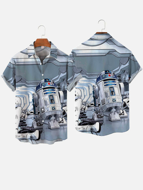 Sci-Fi Empire Robot War Ruins Printing Short Sleeve Shirt