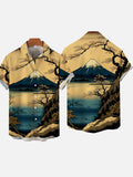 Fantasy Ukiyo-e Japanese Style Mount Fuji Landscape Painting Printing Short Sleeve Shirt