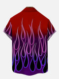 Hawaiian Fashion Rock Gradient Black Purple Flames Printing Short Sleeve Shirt