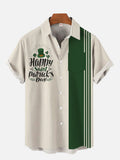 Happy St. Patrick'S Day Retro Green Striped Printing Breast Pocket Short Sleeve Shirt