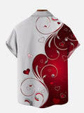Red And Silver Artistic Color Matching Valentine's Day Hearts Printing Breast Pocket Short Sleeve Shirt