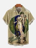Vintage Pin Up Art Military Pin Up Girl And Gun Barrel Printing Short Sleeve Shirt