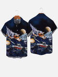 Hawaiian Space War Sci-Fi Space Base And Space Fighters Printing Short Sleeve Shirt