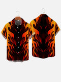 Symmetrical Burning Orange Flame Printing Short Sleeve Shirt