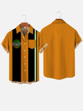 Retro Black And Orange Stripes Stitching Happy St. Patrick's Day Printing Breast Pocket Short Sleeve Shirt