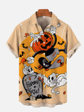 Cartoon Costume Halloween Escaped Pumpkin Head Mouse And Tombstone Printing Short Sleeve Shirt