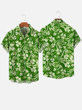 St. Patrick's Day Green Floral Clovers Printing Breast Pocket Short Sleeve Shirt