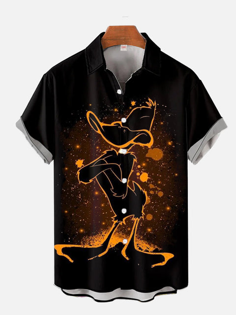 Black Orange Cartoon Duck Costume Printing Short Sleeve Shirt