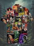 Eye-Catching Thriller Horror Movie Character Poster Patchwork Printing Cuban Collar Hawaiian Short Sleeve Shirt
