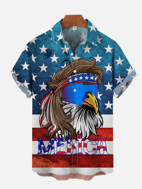 Merica American Flag And Eagle Printing Short Sleeve Shirt