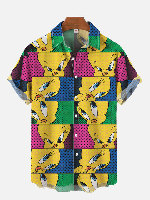 Color Block Splicing Cute Cartoon Duck Cartoon Costumes Printing Short Sleeve Shirt