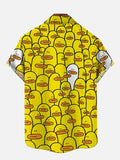 Cartoon Style Hand Drawn Thick Lip Yellow Duck Printing Short Sleeve Shirt