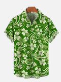 St. Patrick's Day Green Floral Clovers Printing Breast Pocket Short Sleeve Shirt