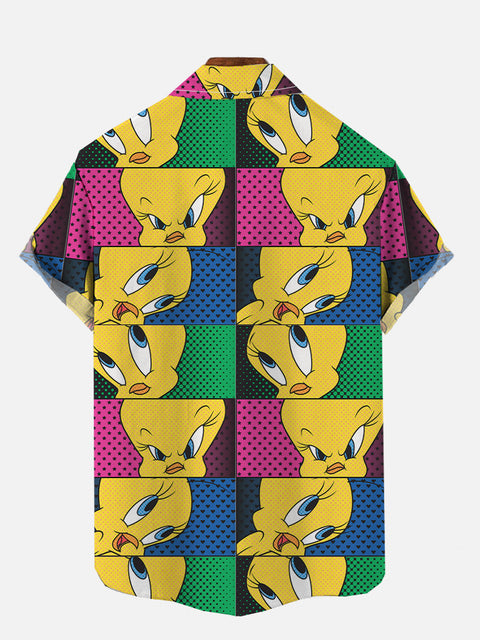 Color Block Splicing Cute Cartoon Duck Cartoon Costumes Printing Short Sleeve Shirt